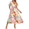 imageZESICA Womens 2025 Summer Floral V Neck Midi Dress Boho Short Sleeve High Waist Flowy Beach Vacation Dresses with BeltBlue Pink