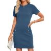 imageZESICA Womens Summer Bodycon Mini Dress 2025 Short Sleeve Crewneck Ribbed Knit Slim Fit Casual Sweater DressesDusty Blue