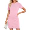 imageZESICA Womens Summer Bodycon Mini Dress 2025 Short Sleeve Crewneck Ribbed Knit Slim Fit Casual Sweater DressesLightpink