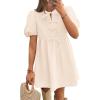 imageZESICA Womens Summer Short Sleeve Tie Front Mini Dress Cute Babydoll Ruffle Pleated A Line Tunic DressesApricot