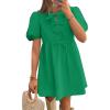 imageZESICA Womens Summer Short Sleeve Tie Front Mini Dress Cute Babydoll Ruffle Pleated A Line Tunic DressesGreen