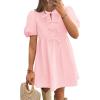 imageZESICA Womens Summer Short Sleeve Tie Front Mini Dress Cute Babydoll Ruffle Pleated A Line Tunic DressesPink