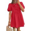 imageZESICA Womens Summer Short Sleeve Tie Front Mini Dress Cute Babydoll Ruffle Pleated A Line Tunic DressesRed