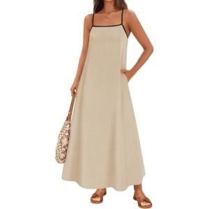 imageZESICA Womens 2025 Summer Boho Sleeveless Maxi Dress Spaghetti Straps Casual Flowy A Line Beach Party Long DressesApricot