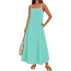 imageZESICA Womens 2025 Summer Boho Sleeveless Maxi Dress Spaghetti Straps Casual Flowy A Line Beach Party Long DressesAqua