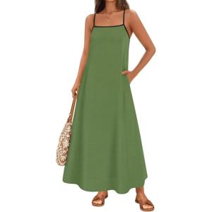 imageZESICA Womens 2025 Summer Boho Sleeveless Maxi Dress Spaghetti Straps Casual Flowy A Line Beach Party Long DressesArmy Green