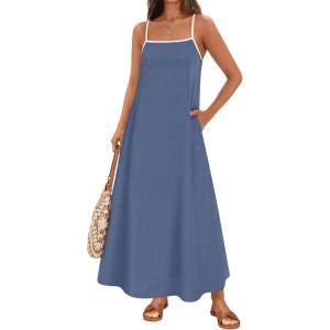 imageZESICA Womens 2025 Summer Boho Sleeveless Maxi Dress Spaghetti Straps Casual Flowy A Line Beach Party Long DressesDusty Blue