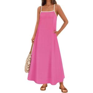 imageZESICA Womens 2025 Summer Boho Sleeveless Maxi Dress Spaghetti Straps Casual Flowy A Line Beach Party Long DressesHot Pink