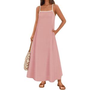 imageZESICA Womens 2025 Summer Boho Sleeveless Maxi Dress Spaghetti Straps Casual Flowy A Line Beach Party Long DressesPink