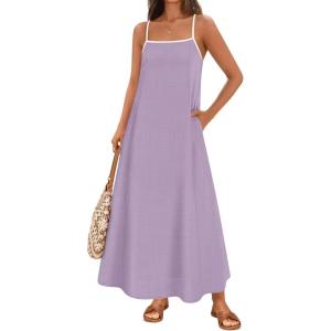 imageZESICA Womens 2025 Summer Boho Sleeveless Maxi Dress Spaghetti Straps Casual Flowy A Line Beach Party Long DressesPurple