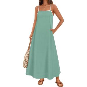 imageZESICA Womens 2025 Summer Boho Sleeveless Maxi Dress Spaghetti Straps Casual Flowy A Line Beach Party Long DressesSage