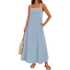 imageZESICA Womens 2025 Summer Boho Sleeveless Maxi Dress Spaghetti Straps Casual Flowy A Line Beach Party Long DressesSky