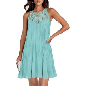 imageZESICA Womens 2025 Summer Halter Chiffon Mini Dresses Sleeveless Hollow Out A Line Flowy Ruffle Beach Vacation SundressMint