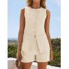 imageZESICA Womens 2025 Summer 2 Piece Short Sets Sleeveless Crew Neck Suit Vest Tops High Waist Shorts Business OutfitsApricot