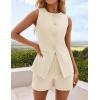 imageZESICA Womens 2025 Summer 2 Piece Short Sets Sleeveless Crew Neck Suit Vest Tops High Waist Shorts Business OutfitsApricot