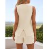 imageZESICA Womens 2025 Summer 2 Piece Short Sets Sleeveless Crew Neck Suit Vest Tops High Waist Shorts Business OutfitsApricot