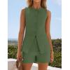 imageZESICA Womens 2025 Summer 2 Piece Short Sets Sleeveless Crew Neck Suit Vest Tops High Waist Shorts Business OutfitsArmygreen
