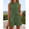 imageZESICA Womens 2025 Summer 2 Piece Short Sets Sleeveless Crew Neck Suit Vest Tops High Waist Shorts Business OutfitsArmygreen