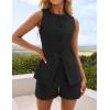 imageZESICA Womens 2025 Summer 2 Piece Short Sets Sleeveless Crew Neck Suit Vest Tops High Waist Shorts Business OutfitsBlack
