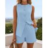 imageZESICA Womens 2025 Summer 2 Piece Short Sets Sleeveless Crew Neck Suit Vest Tops High Waist Shorts Business OutfitsBlue