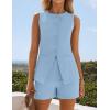 imageZESICA Womens 2025 Summer 2 Piece Short Sets Sleeveless Crew Neck Suit Vest Tops High Waist Shorts Business OutfitsBlue
