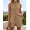 imageZESICA Womens 2025 Summer 2 Piece Short Sets Sleeveless Crew Neck Suit Vest Tops High Waist Shorts Business OutfitsKhaki