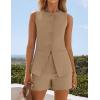 imageZESICA Womens 2025 Summer 2 Piece Short Sets Sleeveless Crew Neck Suit Vest Tops High Waist Shorts Business OutfitsKhaki