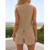 imageZESICA Womens 2025 Summer 2 Piece Short Sets Sleeveless Crew Neck Suit Vest Tops High Waist Shorts Business OutfitsKhaki