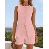 imageZESICA Womens 2025 Summer 2 Piece Short Sets Sleeveless Crew Neck Suit Vest Tops High Waist Shorts Business OutfitsPink