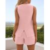 imageZESICA Womens 2025 Summer 2 Piece Short Sets Sleeveless Crew Neck Suit Vest Tops High Waist Shorts Business OutfitsPink