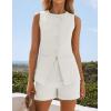 imageZESICA Womens 2025 Summer 2 Piece Short Sets Sleeveless Crew Neck Suit Vest Tops High Waist Shorts Business OutfitsWhite