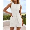 imageZESICA Womens 2025 Summer 2 Piece Short Sets Sleeveless Crew Neck Suit Vest Tops High Waist Shorts Business OutfitsWhite