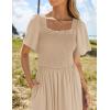 imageZESICA Womens 2025 Summer Casual Mini Dress Flutter Short Sleeve Square Neck Smocked Tiered Ruffle Flowy DressesApricot