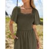 imageZESICA Womens 2025 Summer Casual Mini Dress Flutter Short Sleeve Square Neck Smocked Tiered Ruffle Flowy DressesArmygreen