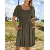 imageZESICA Womens 2025 Summer Casual Mini Dress Flutter Short Sleeve Square Neck Smocked Tiered Ruffle Flowy DressesArmygreen