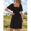 imageZESICA Womens 2025 Summer Casual Mini Dress Flutter Short Sleeve Square Neck Smocked Tiered Ruffle Flowy DressesBlack