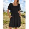 imageZESICA Womens 2025 Summer Casual Mini Dress Flutter Short Sleeve Square Neck Smocked Tiered Ruffle Flowy DressesBlack