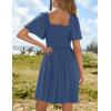 imageZESICA Womens 2025 Summer Casual Mini Dress Flutter Short Sleeve Square Neck Smocked Tiered Ruffle Flowy DressesDustyblue