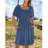 imageZESICA Womens 2025 Summer Casual Mini Dress Flutter Short Sleeve Square Neck Smocked Tiered Ruffle Flowy DressesDustyblue