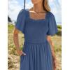 imageZESICA Womens 2025 Summer Casual Mini Dress Flutter Short Sleeve Square Neck Smocked Tiered Ruffle Flowy DressesDustyblue