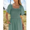imageZESICA Womens 2025 Summer Casual Mini Dress Flutter Short Sleeve Square Neck Smocked Tiered Ruffle Flowy DressesGreen