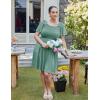 imageZESICA Womens 2025 Summer Casual Mini Dress Flutter Short Sleeve Square Neck Smocked Tiered Ruffle Flowy DressesGreen
