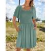 imageZESICA Womens 2025 Summer Casual Mini Dress Flutter Short Sleeve Square Neck Smocked Tiered Ruffle Flowy DressesGreen