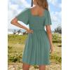 imageZESICA Womens 2025 Summer Casual Mini Dress Flutter Short Sleeve Square Neck Smocked Tiered Ruffle Flowy DressesGreen