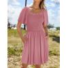 imageZESICA Womens 2025 Summer Casual Mini Dress Flutter Short Sleeve Square Neck Smocked Tiered Ruffle Flowy DressesPink