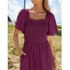 imageZESICA Womens 2025 Summer Casual Mini Dress Flutter Short Sleeve Square Neck Smocked Tiered Ruffle Flowy DressesPlum