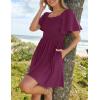 imageZESICA Womens 2025 Summer Casual Mini Dress Flutter Short Sleeve Square Neck Smocked Tiered Ruffle Flowy DressesPlum