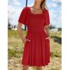 imageZESICA Womens 2025 Summer Casual Mini Dress Flutter Short Sleeve Square Neck Smocked Tiered Ruffle Flowy DressesRed