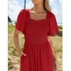 imageZESICA Womens 2025 Summer Casual Mini Dress Flutter Short Sleeve Square Neck Smocked Tiered Ruffle Flowy DressesRed