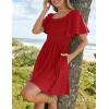 imageZESICA Womens 2025 Summer Casual Mini Dress Flutter Short Sleeve Square Neck Smocked Tiered Ruffle Flowy DressesRed
